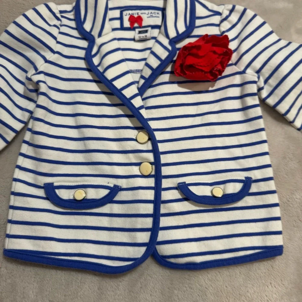 Janie & jack toddler girl blazer size 12-18 months striped red bow